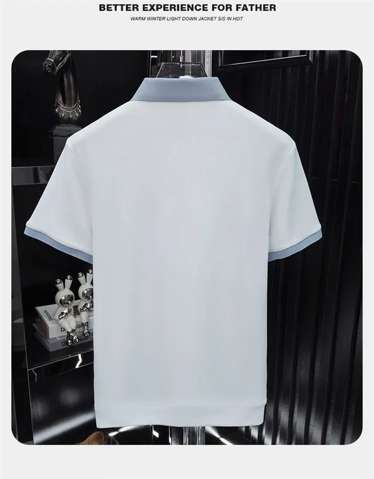 Men's Fashion Patchwork Polo Shirt - Breathable Mercerized Cotton, Short Sleeve, Zipper Detail, Summer Casual Wear showcase 13