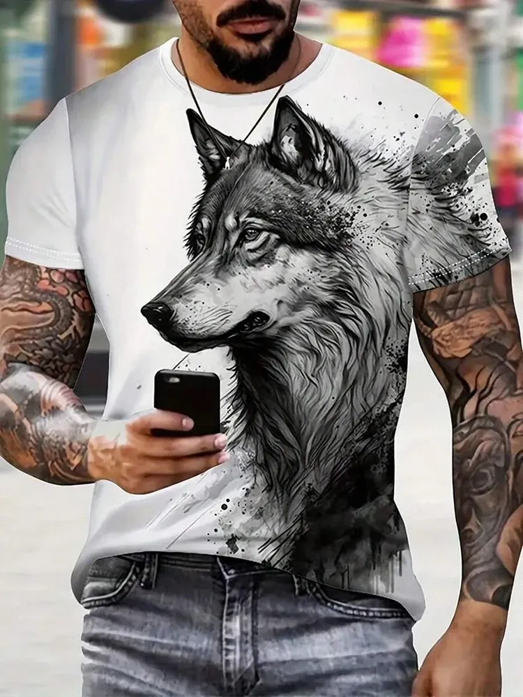 3D Wolf Print Men's Summer T-Shirt | Street Fashion Urban Casual Short Sleeve Top | Outdoor Camping Sports Tee - Image 4