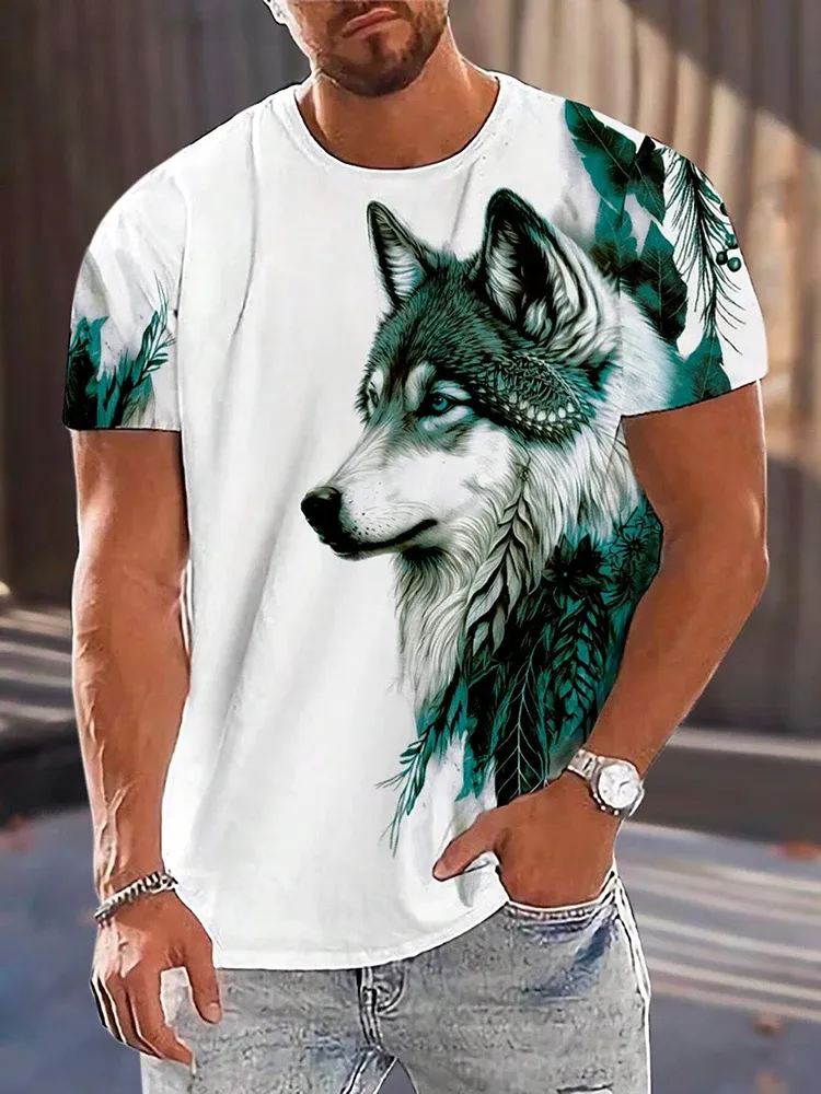 3D Wolf Print Men's Summer T-Shirt | Street Fashion Urban Casual Short Sleeve Top | Outdoor Camping Sports Tee - Image 3
