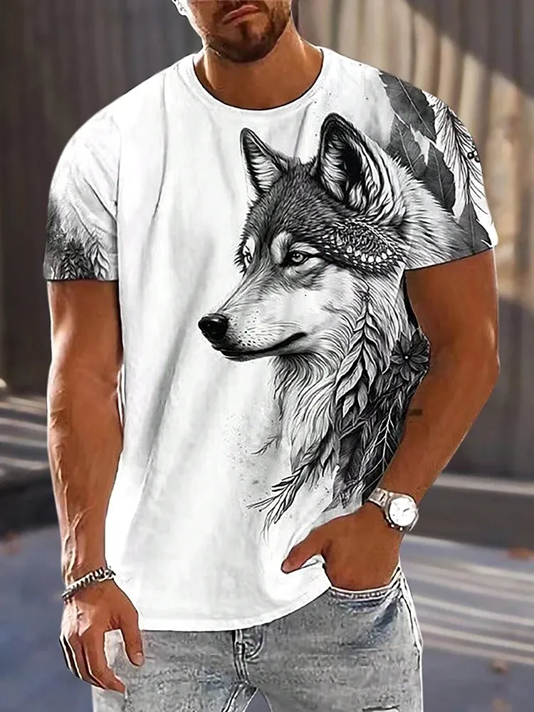 3D Wolf Print Men's Summer T-Shirt | Street Fashion Urban Casual Short Sleeve Top | Outdoor Camping Sports Tee - Image 2