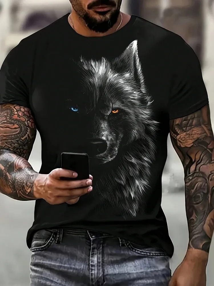 3D Wolf Print Men's Summer T-Shirt | Street Fashion Urban Casual Short Sleeve Top | Outdoor Camping Sports Tee - Image 5
