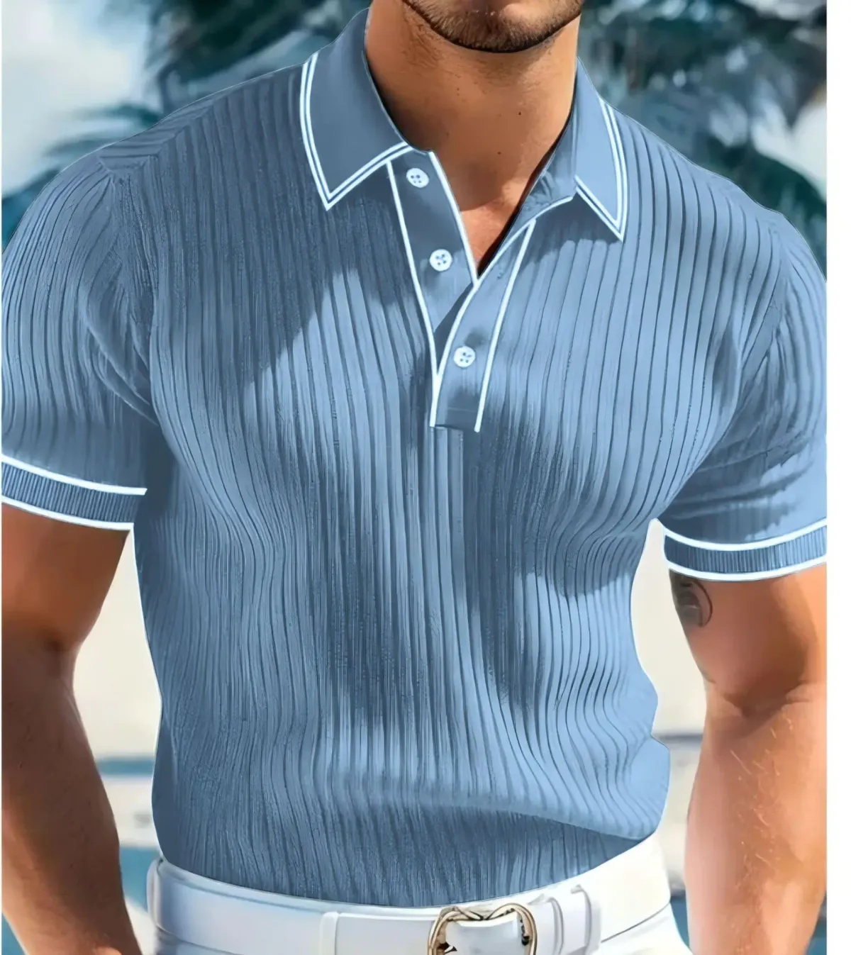 Men's Summer Short Sleeve Polo Shirt - Color Blocked Stripes, Lapel Collar, Breathable Casual Wear showcase 7