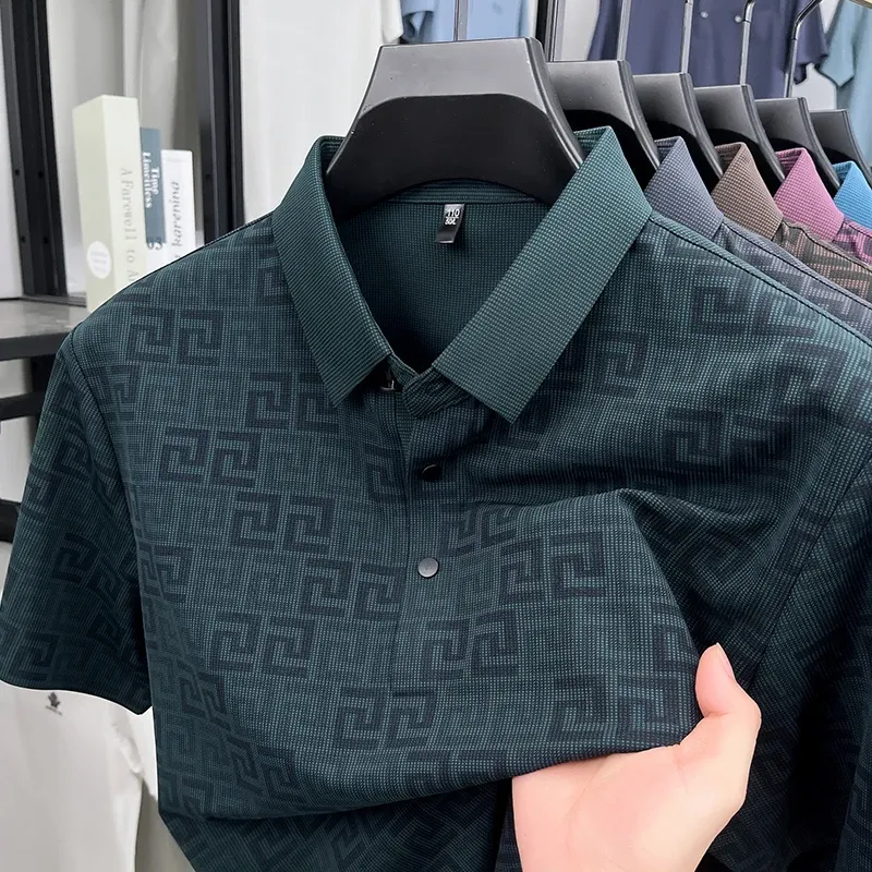 Men's Luxury Brand Designer Polo Shirt - Trendy Printed Short Sleeve, Non-Iron, Breathable Casual & Business Wear Top for Modern Gents - Image 4