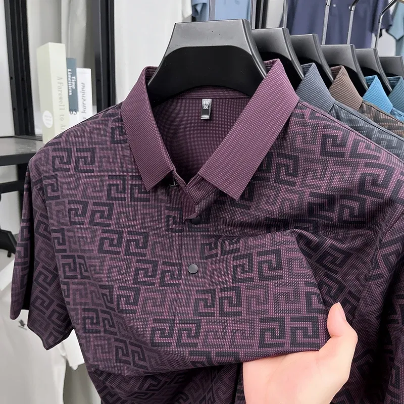 Men's Luxury Brand Designer Polo Shirt - Trendy Printed Short Sleeve, Non-Iron, Breathable Casual & Business Wear Top for Modern Gents - Image 1