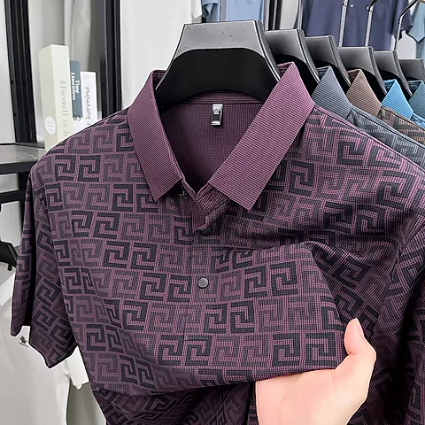 Men's Luxury Brand Designer Polo Shirt - Trendy Printed Short Sleeve, Non-Iron, Breathable Casual & Business Wear Top for Modern Gents
