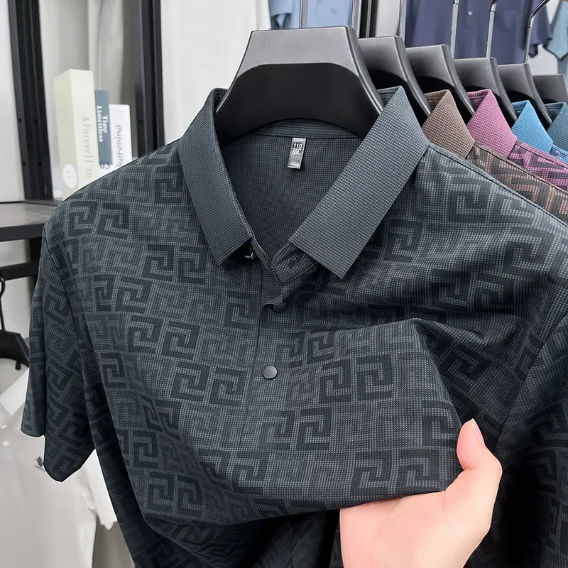 Men's Luxury Brand Designer Polo Shirt - Trendy Printed Short Sleeve, Non-Iron, Breathable Casual & Business Wear Top for Modern Gents - Image 3