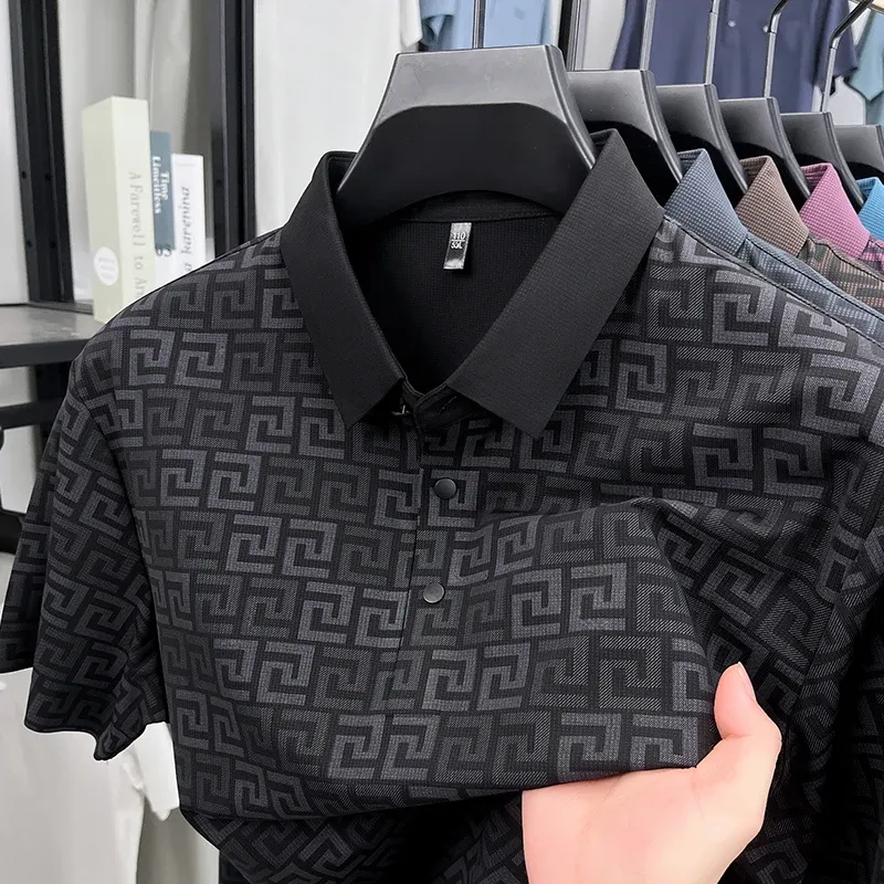 Men's Luxury Brand Designer Polo Shirt - Trendy Printed Short Sleeve, Non-Iron, Breathable Casual & Business Wear Top for Modern Gents - Image 5