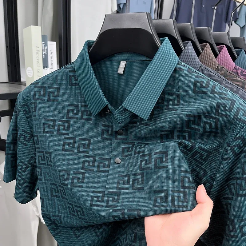 Men's Luxury Brand Designer Polo Shirt - Trendy Printed Short Sleeve, Non-Iron, Breathable Casual & Business Wear Top for Modern Gents - Image 6