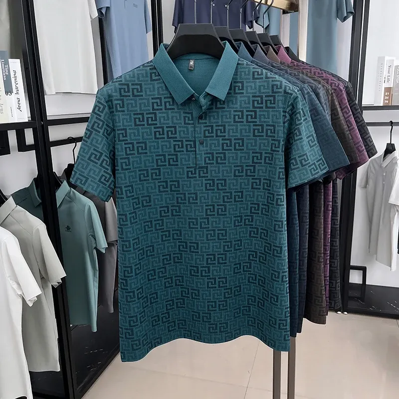 Men's Luxury Brand Designer Polo Shirt - Trendy Printed Short Sleeve, Non-Iron, Breathable Casual & Business Wear Top for Modern Gents showcase 3