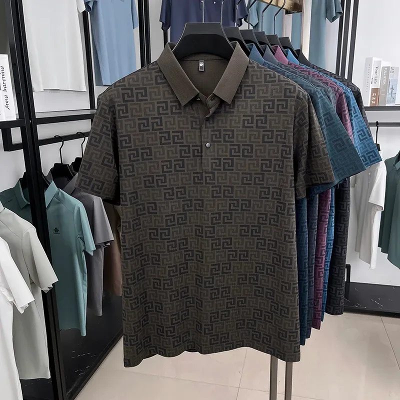 Men's Luxury Brand Designer Polo Shirt - Trendy Printed Short Sleeve, Non-Iron, Breathable Casual & Business Wear Top for Modern Gents showcase 5