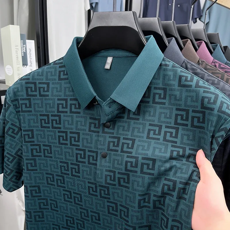 Men's Luxury Brand Designer Polo Shirt - Trendy Printed Short Sleeve, Non-Iron, Breathable Casual & Business Wear Top for Modern Gents showcase 2