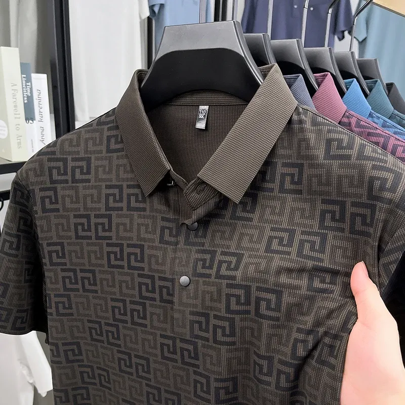 Men's Luxury Brand Designer Polo Shirt - Trendy Printed Short Sleeve, Non-Iron, Breathable Casual & Business Wear Top for Modern Gents showcase 4