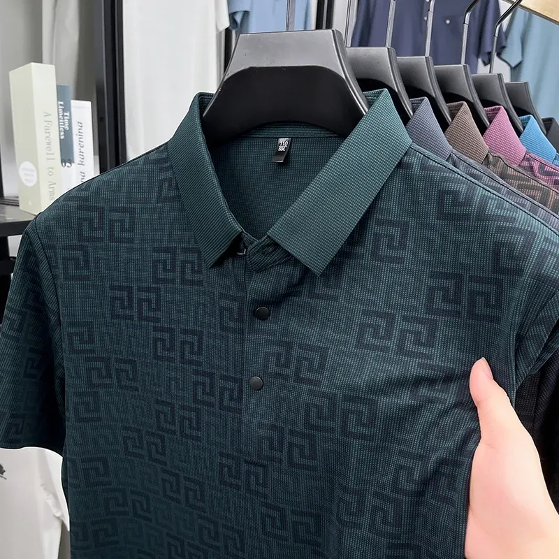 Men's Luxury Brand Designer Polo Shirt - Trendy Printed Short Sleeve, Non-Iron, Breathable Casual & Business Wear Top for Modern Gents showcase 6