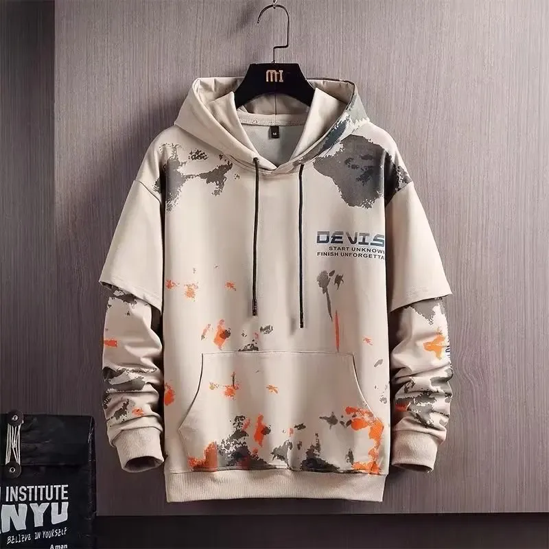 Men's Japanese Style Loose Fit Hoodie - Trendy Artistic Casual Long Sleeve Polyester for Autumn - Image 1