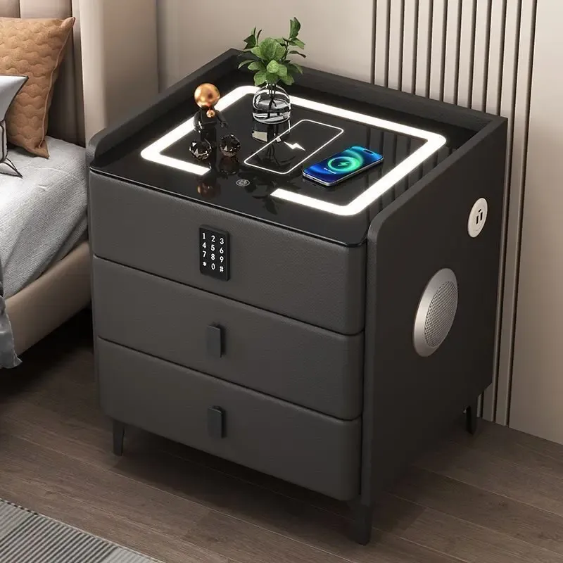 2026 Multifunctional Smart Bedroom Bedside Cabinet with Bluetooth Speaker, Luxurious Modern Nightstand, Integrated Audio for Home Decor thumbnail 3
