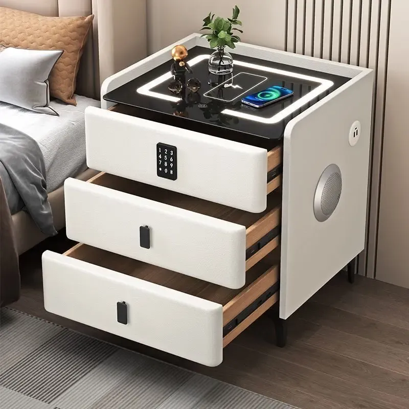 2026 Multifunctional Smart Bedroom Bedside Cabinet with Bluetooth Speaker, Luxurious Modern Nightstand, Integrated Audio for Home Decor thumbnail 2
