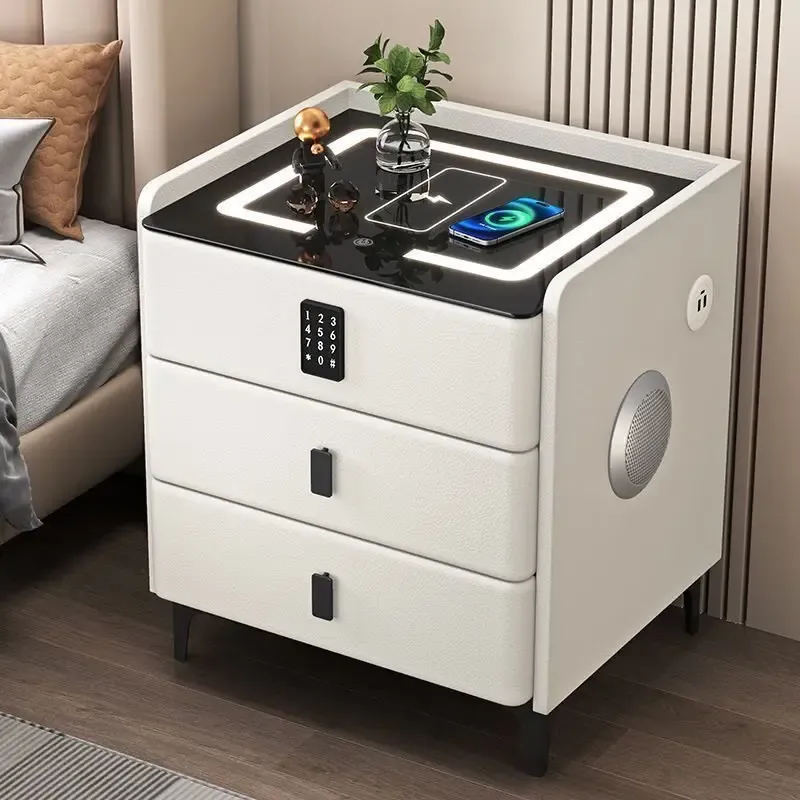 2026 Multifunctional Smart Bedroom Bedside Cabinet with Bluetooth Speaker, Luxurious Modern Nightstand, Integrated Audio for Home Decor thumbnail 1
