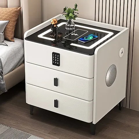 2026 Multifunctional Smart Bedroom Bedside Cabinet with Bluetooth Speaker, Luxurious Modern Nightstand, Integrated Audio for Home Decor