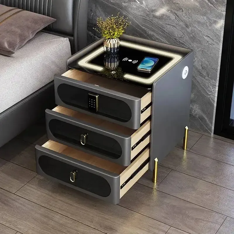 Smart Bedside Table with Wireless Charging, USB Ports, and Fingerprint Lock - Modern Bedroom Furniture for Home thumbnail 4