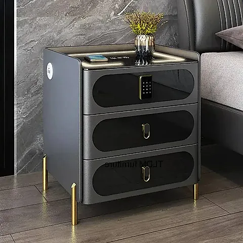 Smart Bedside Table with Wireless Charging, USB Ports, and Fingerprint Lock - Modern Bedroom Furniture for Home