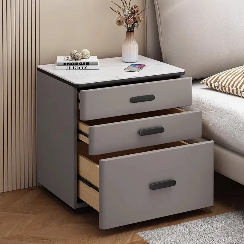 White Japanese Aesthetic Storage Nightstand with Built-in Phone Charger, Mesita De Noche for Bedroom Organization, Modern Dormitory Home Furniture thumbnail 4