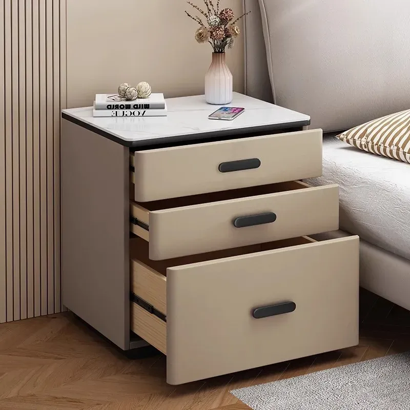 White Japanese Aesthetic Storage Nightstand with Built-in Phone Charger, Mesita De Noche for Bedroom Organization, Modern Dormitory Home Furniture thumbnail 3
