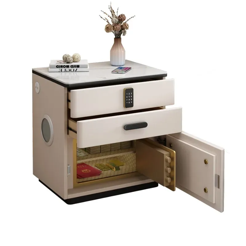 White Japanese Aesthetic Storage Nightstand with Built-in Phone Charger, Mesita De Noche for Bedroom Organization, Modern Dormitory Home Furniture thumbnail 6