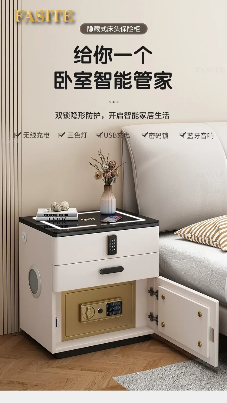 White Japanese Aesthetic Storage Nightstand with Built-in Phone Charger, Mesita De Noche for Bedroom Organization, Modern Dormitory Home Furniture showcase 1