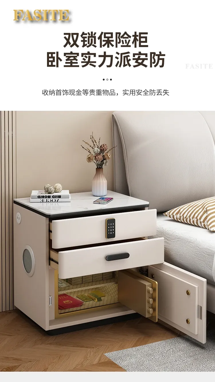 White Japanese Aesthetic Storage Nightstand with Built-in Phone Charger, Mesita De Noche for Bedroom Organization, Modern Dormitory Home Furniture showcase 3