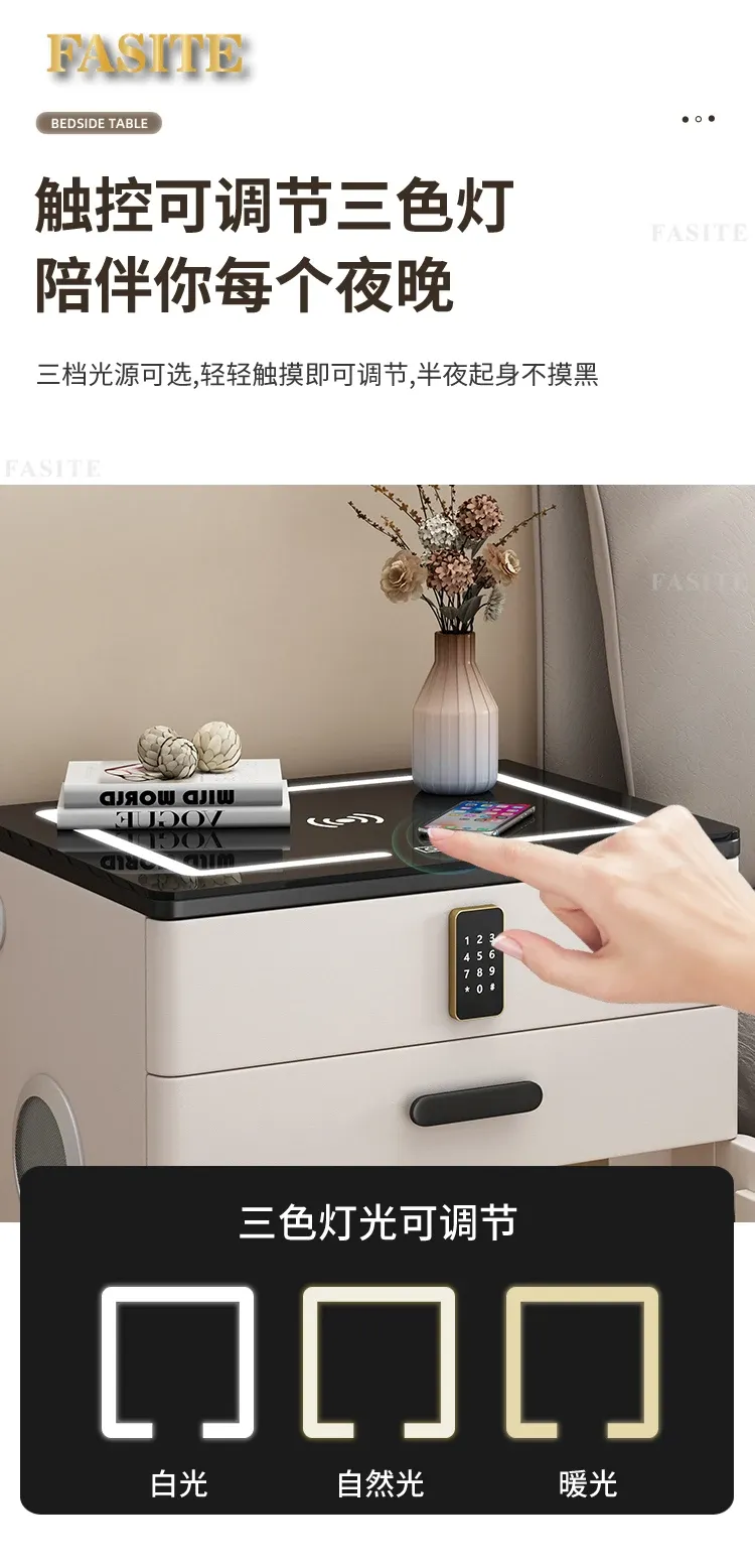 White Japanese Aesthetic Storage Nightstand with Built-in Phone Charger, Mesita De Noche for Bedroom Organization, Modern Dormitory Home Furniture showcase 7