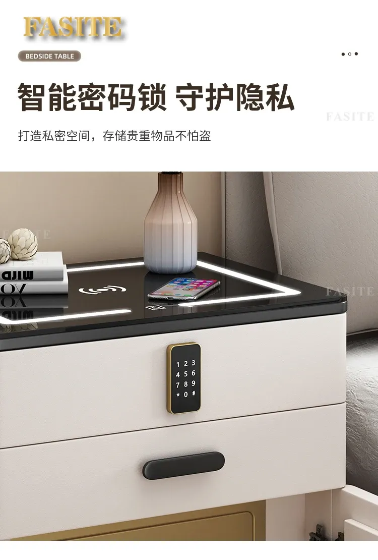 White Japanese Aesthetic Storage Nightstand with Built-in Phone Charger, Mesita De Noche for Bedroom Organization, Modern Dormitory Home Furniture showcase 9
