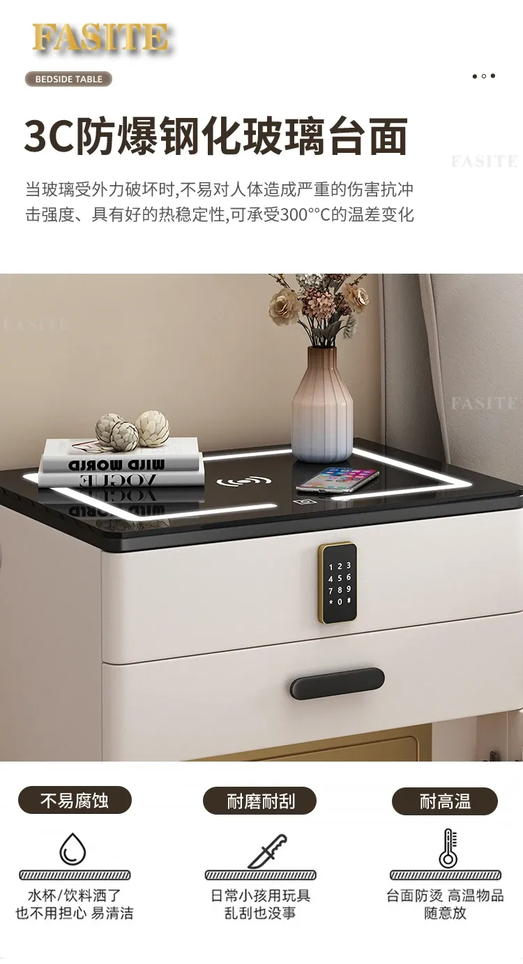 White Japanese Aesthetic Storage Nightstand with Built-in Phone Charger, Mesita De Noche for Bedroom Organization, Modern Dormitory Home Furniture showcase 10