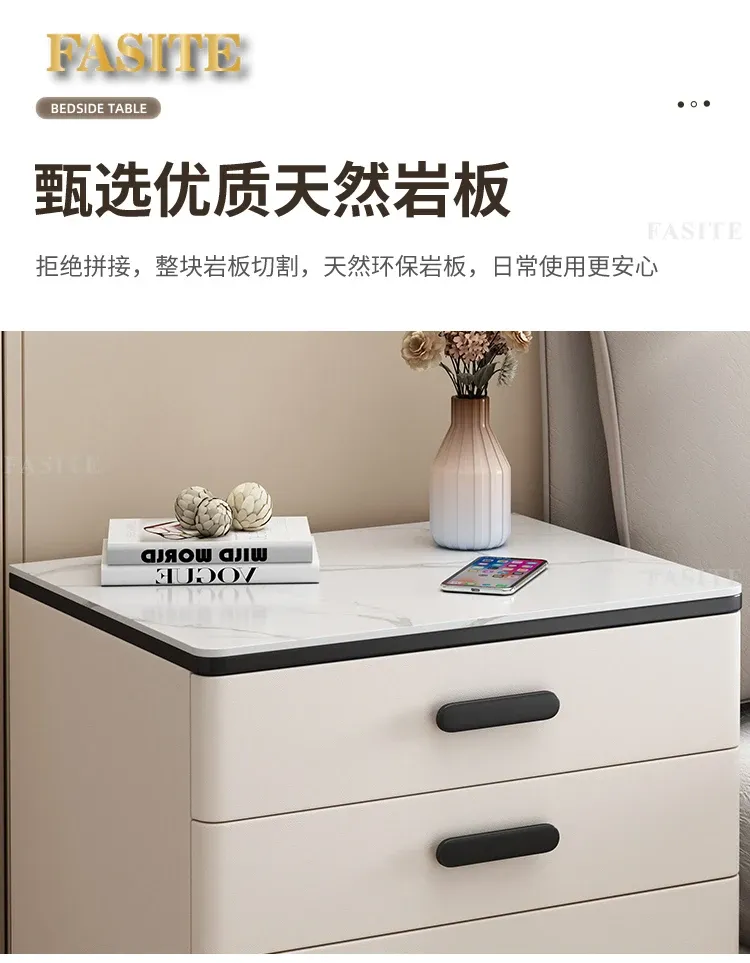 White Japanese Aesthetic Storage Nightstand with Built-in Phone Charger, Mesita De Noche for Bedroom Organization, Modern Dormitory Home Furniture showcase 11