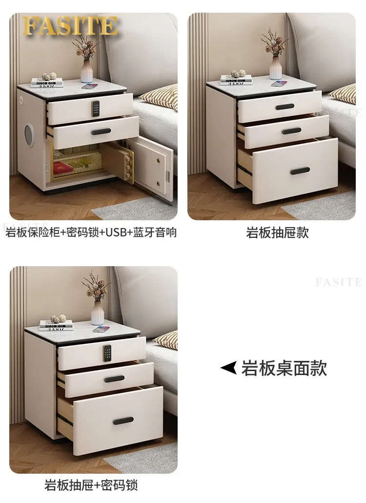 White Japanese Aesthetic Storage Nightstand with Built-in Phone Charger, Mesita De Noche for Bedroom Organization, Modern Dormitory Home Furniture showcase 14
