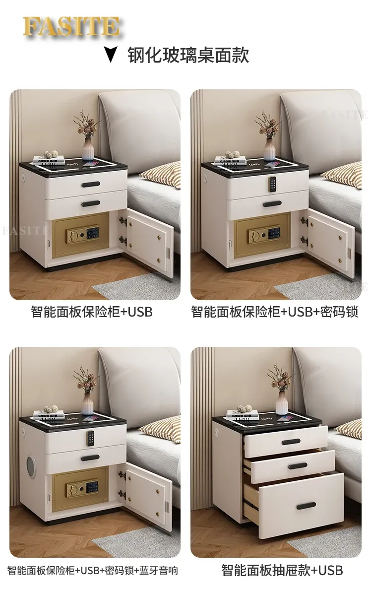 White Japanese Aesthetic Storage Nightstand with Built-in Phone Charger, Mesita De Noche for Bedroom Organization, Modern Dormitory Home Furniture showcase 15