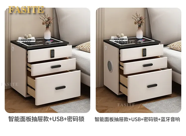 White Japanese Aesthetic Storage Nightstand with Built-in Phone Charger, Mesita De Noche for Bedroom Organization, Modern Dormitory Home Furniture showcase 16