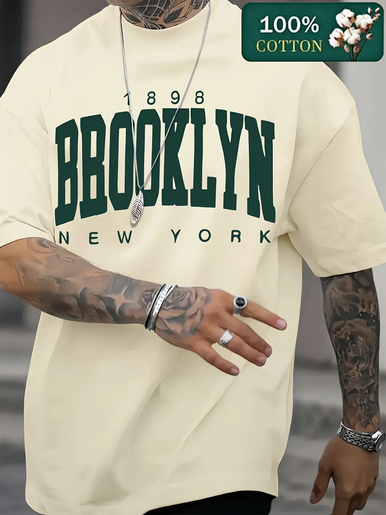 Men's 100% Cotton Summer T-Shirt 1898 Brooklyn NY Graphic Print Casual Loose Fit Round Neck Short Sleeve Versatile Top for Sports & Everyday Wear - Image 4