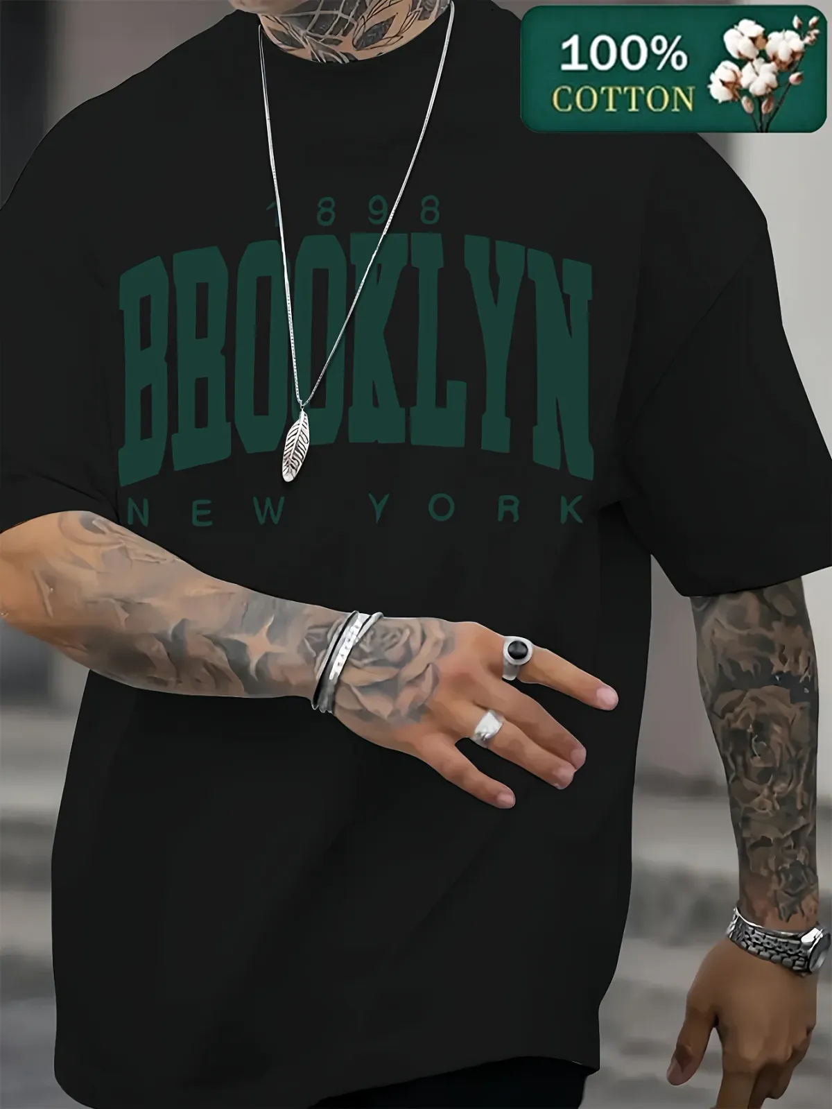 Men's 100% Cotton Summer T-Shirt 1898 Brooklyn NY Graphic Print Casual Loose Fit Round Neck Short Sleeve Versatile Top for Sports & Everyday Wear showcase 4