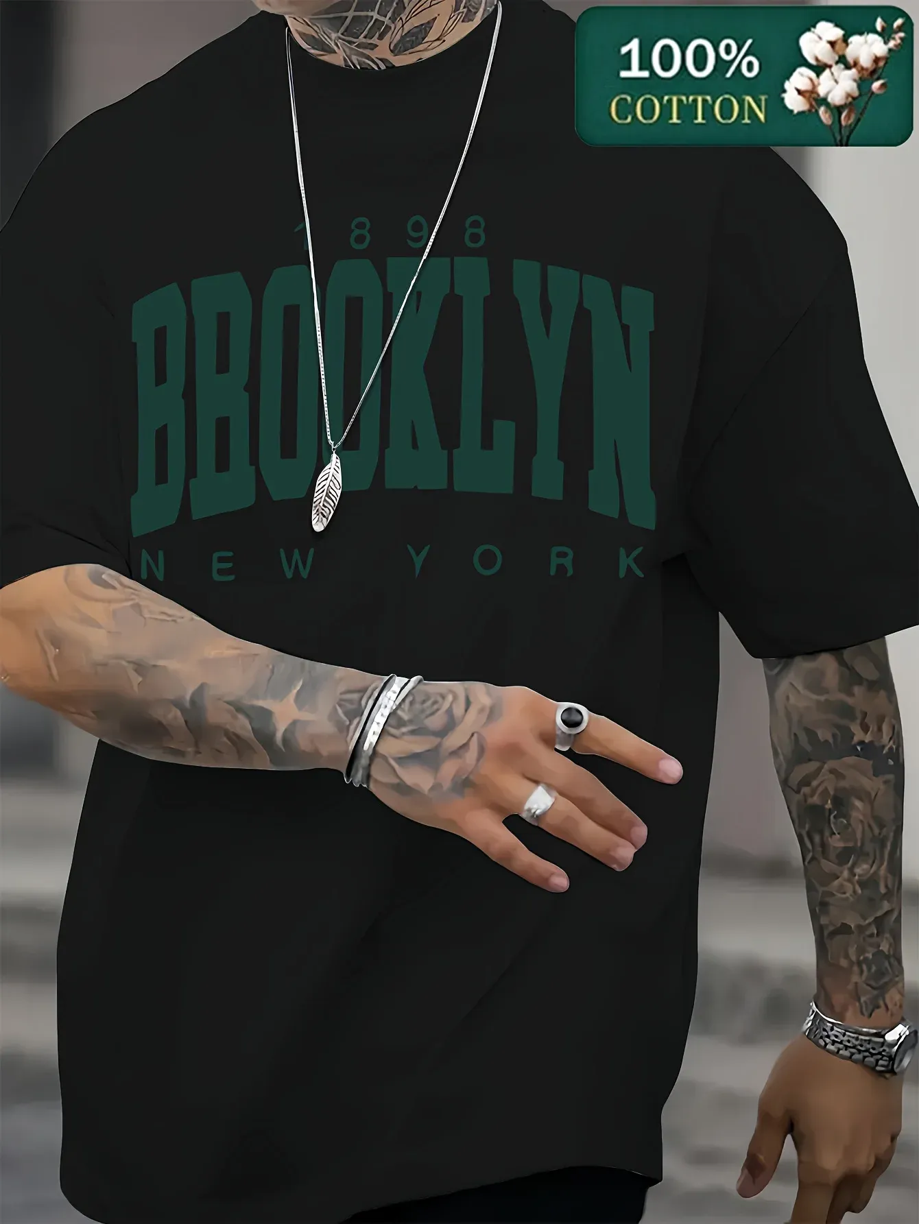 Men's 100% Cotton Summer T-Shirt 1898 Brooklyn NY Graphic Print Casual Loose Fit Round Neck Short Sleeve Versatile Top for Sports & Everyday Wear - Image 3