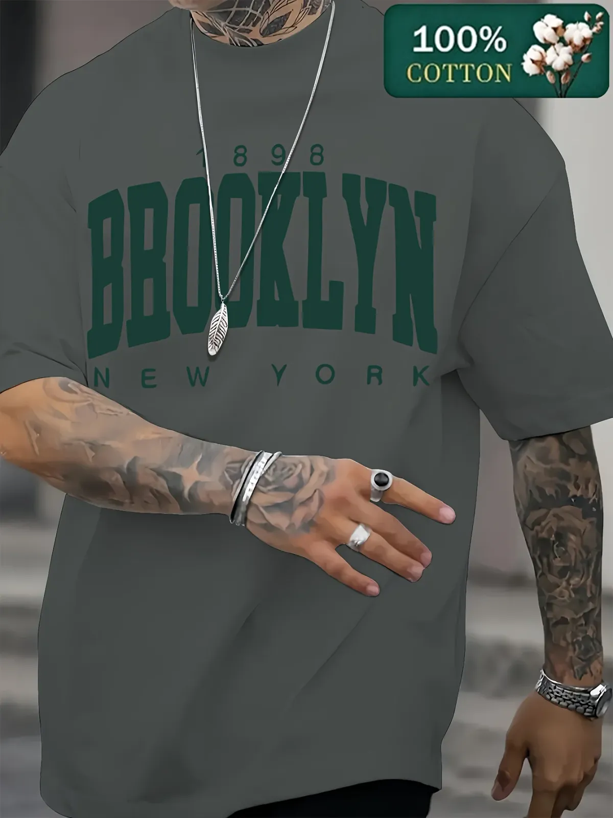 Men's 100% Cotton Summer T-Shirt 1898 Brooklyn NY Graphic Print Casual Loose Fit Round Neck Short Sleeve Versatile Top for Sports & Everyday Wear showcase 3