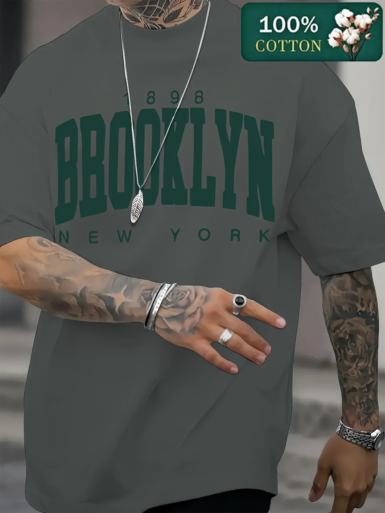 Men's 100% Cotton Summer T-Shirt 1898 Brooklyn NY Graphic Print Casual Loose Fit Round Neck Short Sleeve Versatile Top for Sports & Everyday Wear - Image 2