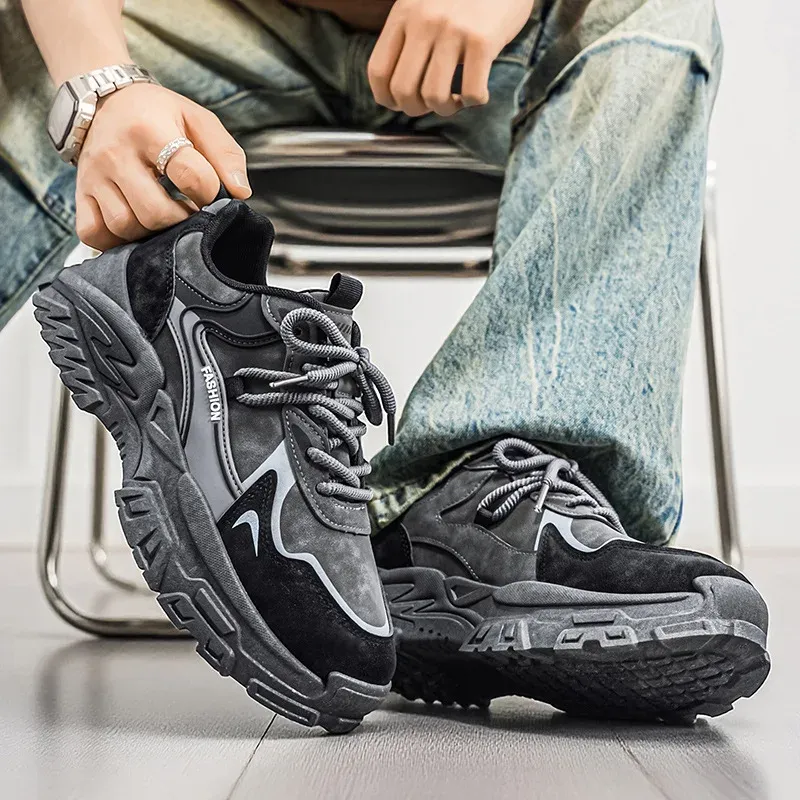 Men's Casual Running Shoes - Breathable PU Leather Low Cut Sneakers, Thick Sole, All-Season Comfort for Students & Adults - Image 3