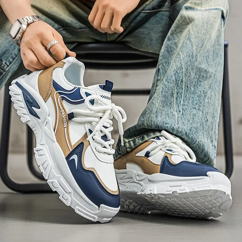 Men's Casual Running Shoes - Breathable PU Leather Low Cut Sneakers, Thick Sole, All-Season Comfort for Students & Adults - Image 4