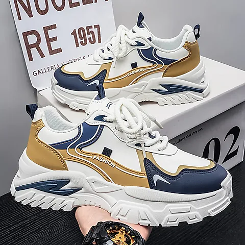Men's Casual Running Shoes - Breathable PU Leather Low Cut Sneakers, Thick Sole, All-Season Comfort for Students & Adults