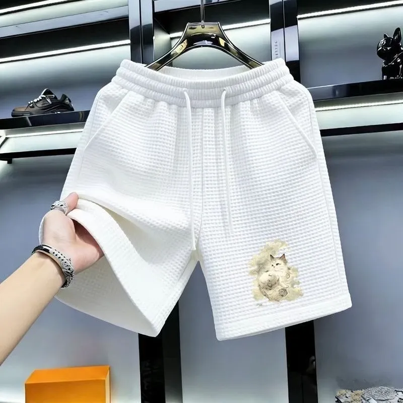 Trendy Waffle Print Drawstring Shorts for Women - Cartoon Five-Quarter Wide Leg Casual Sweatpants, Perfect for Summer Sports & Basketball showcase 2
