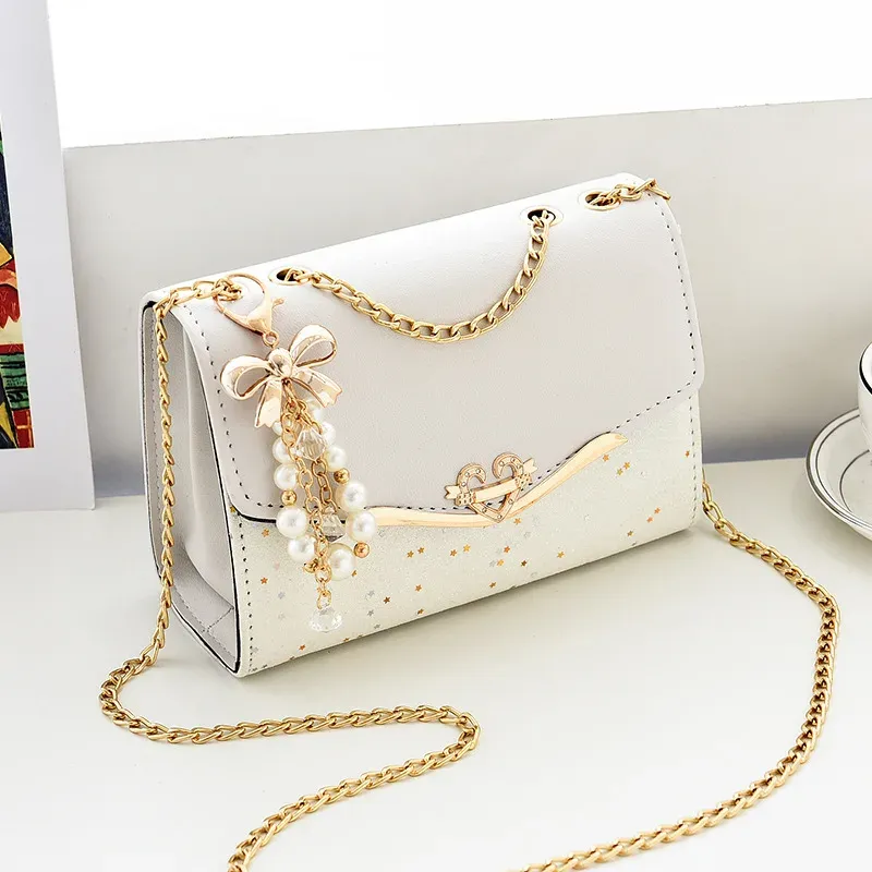 Women's Fashion Sequin Shoulder Bag with Bow Pendant Chain - Korean Ins Style Small Square Bag for Parties & Everyday - Image 1