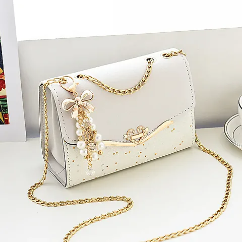 Women's Fashion Sequin Shoulder Bag with Bow Pendant Chain - Korean Ins Style Small Square Bag for Parties & Everyday