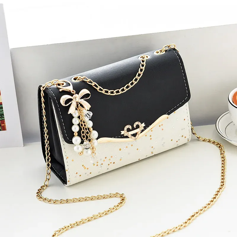 Women's Fashion Sequin Shoulder Bag with Bow Pendant Chain - Korean Ins Style Small Square Bag for Parties & Everyday - Image 3