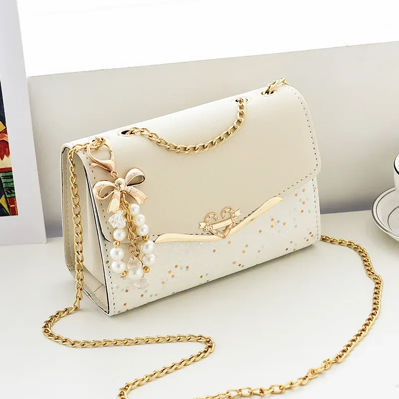 Women's Fashion Sequin Shoulder Bag with Bow Pendant Chain - Korean Ins Style Small Square Bag for Parties & Everyday - Image 4