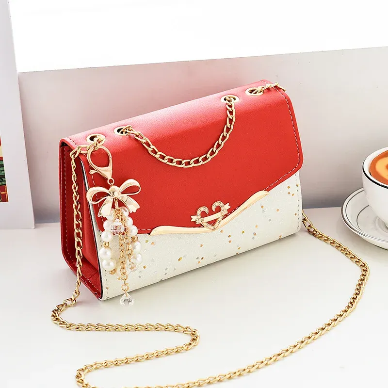 Women's Fashion Sequin Shoulder Bag with Bow Pendant Chain - Korean Ins Style Small Square Bag for Parties & Everyday - Image 2